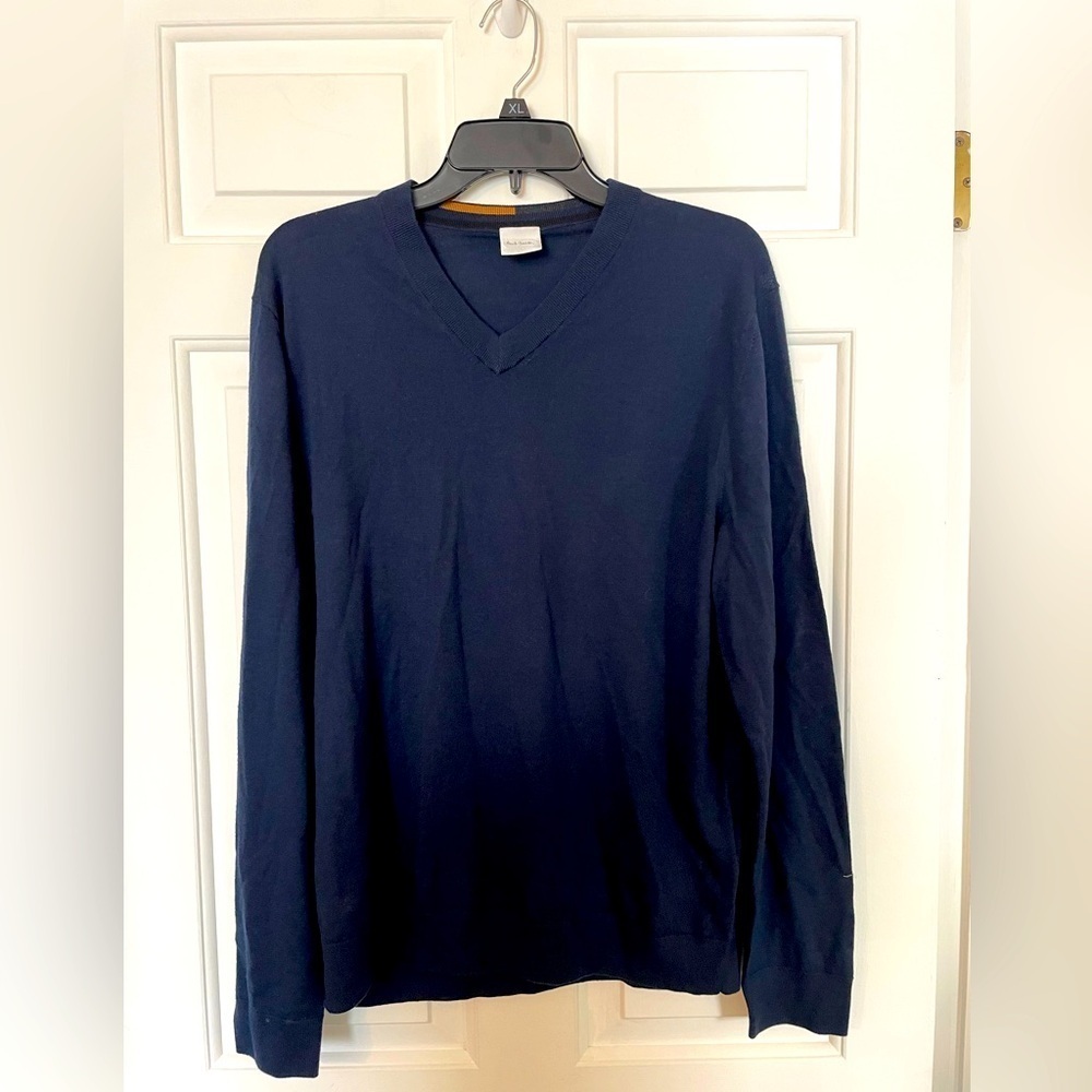 Paul Smith Men’s V Neck Sweater Size XL Navy Pullover 100% Merino Wool